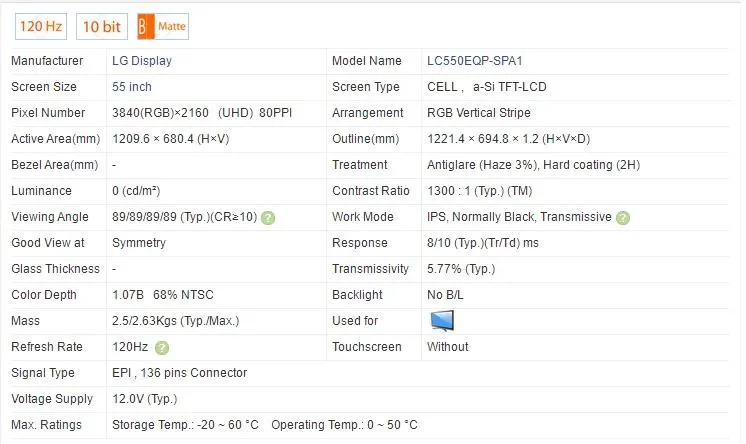 High Transmittance LG 43 Inch LC430dgj-SLA2 LCD TV Screen Spare Part Open Cell LCD LED Display Panels Spare