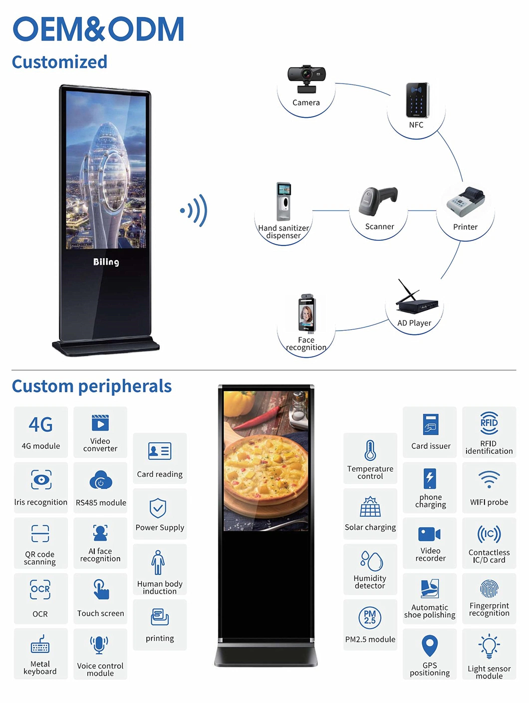 4K Interactive TFT Floor Stand 43 55 65 Inch Totem LED Backlit Advertising Display Capacitive Digital Signage Panel Information Kiosk Screen LCD TV Touch Screen